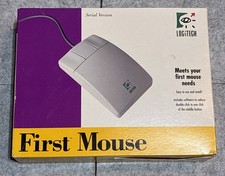 Logitech First Mouse Serial Version PC Computer Mouse Box W/Z-Nix Mouse Vintage