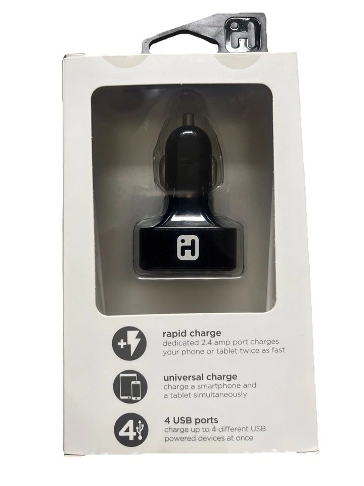 Carregador de carro Ihome 4 portas USB 5.4 amp 4 portas alumínio carga rápida universal, preto - Imagem 2 de 2