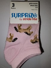 New Girls 3 Pairs Surprize By Stride Rite Socks Shoe Size 1-7