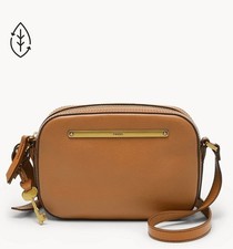 Fossil Brown Pebbled Crossbody Bag Zip Closure Adjustable Strap Gold Hardware