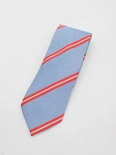 Drake's Necktie Tie Light Blue Pink All over Striped pattern Handmade in England