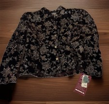 VTG Another Thyme Velvet Embroidered Jacket Size 16 Floral Metallic Whimsigoth