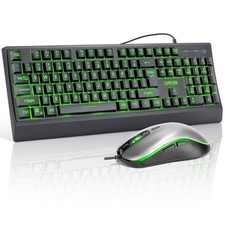 USB Wired Keyboard and Mouse Combo with Red-Yellow-Green LED, Silent Gaming K...