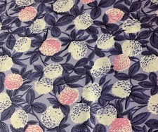 1/2 yard x 34" Floral Cotton Fabric Pink White Flowers on Purple Background