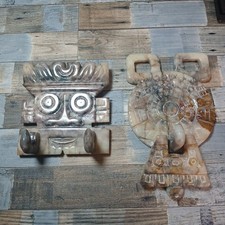 RARITÄT Zwei Aztekische Maya Wand Haken Skulpturen Onyx Stein Massiv Südamerika