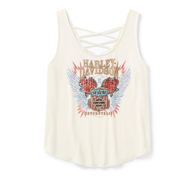 Bling H-D Road Trip Damen-Tanktop mit Schnürung hinten   Cloud Dancer 96365-26VW