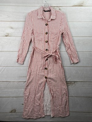 Zara Linen Dress Sz S Red White Stripe Belted Button Up Slit Beach Pockets | eBay Zara Linen Dress Sz S Red White Stripe Belted Button Up Slit Beach Pockets | eBay