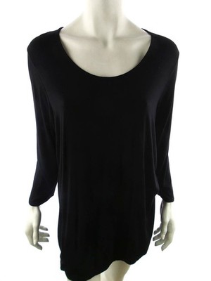 ZIZZI Damen Tunika Bluse Gr. M Schwarz Viskose 3/4 Ärmel Einfarbig U-Ausschnitt