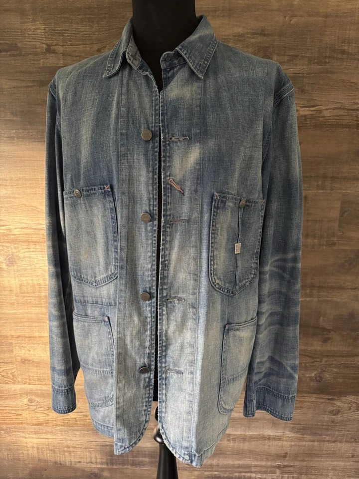 Double RL RRL Engineers Chore Jacket indigo Denim Size Large - Image 2 of 4