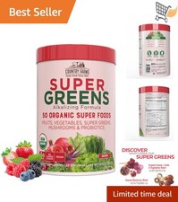 Organic Super Greens Drink Mix Berry Flavor 50 Superfoods Fiber Probiotics