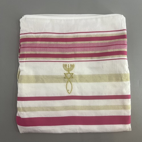 New Covenant Prayer Shawl English / Hebrew & Bag 72 X 22 (Israel) Holy Land Pink - Picture 1 of 7