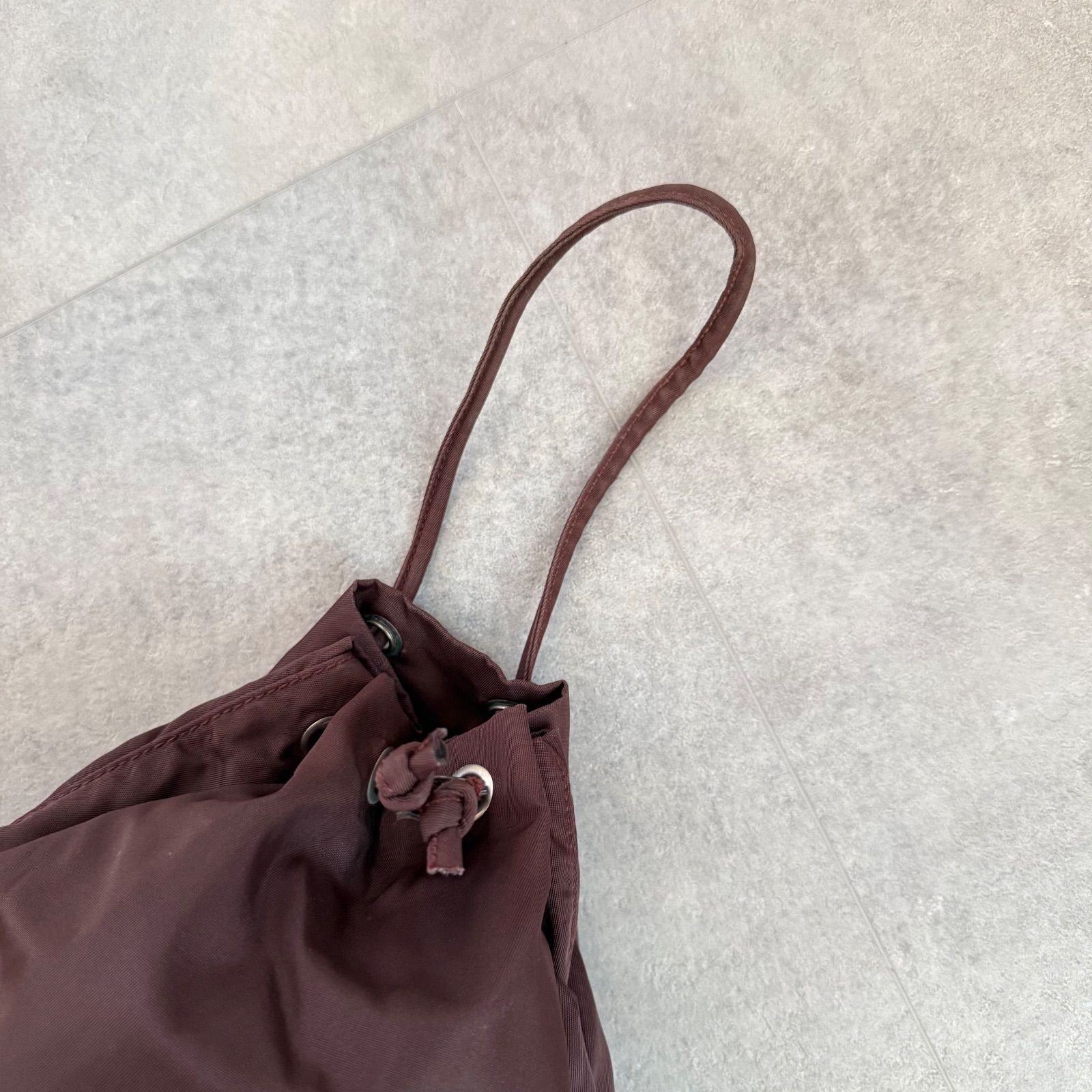 PRADA Nylon Triangle Logo Brown Drawstring Bag Ha… - image 4