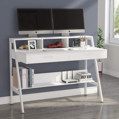 Modern 47 inch Office Computer Desk Writing Desk with Storage Shelf & Drawers