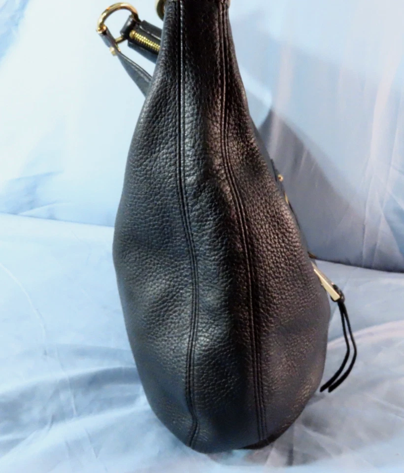 MICHAEL KORS Black Mandarin Leather RHEA ZIP SHOULDER HOBO Bag Purse GOLD ZIPPER - Image 4 of 4