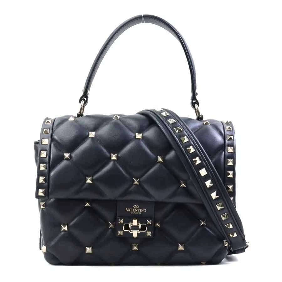 Valentino — Auth Valentino Garavani Rockstud Handbag Shoulder Bag Black/Gold Leather e61215a
