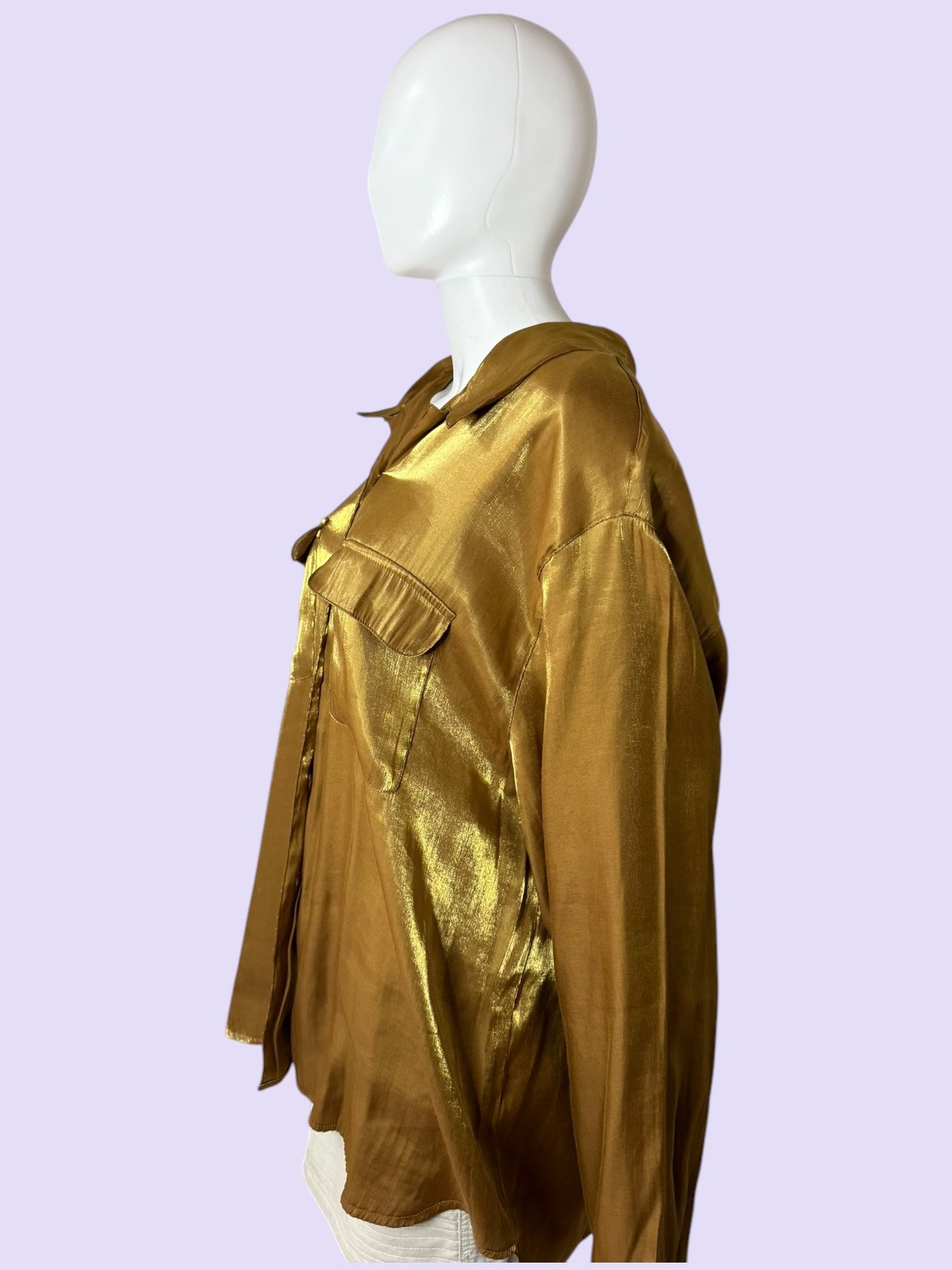 Gold Satin Button-Up - image 3