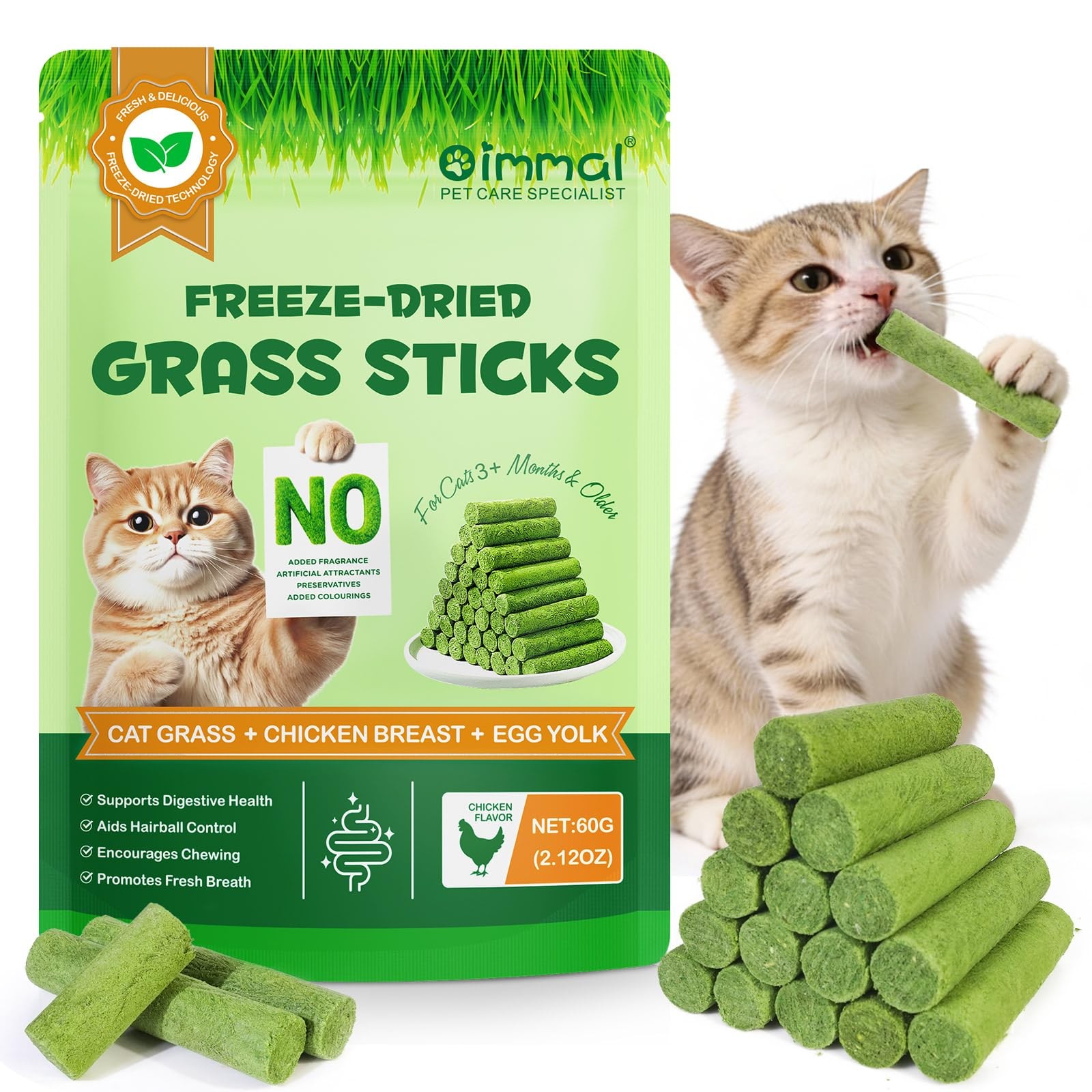 Cat Grass Sticks 60G Freeze Dried Grass Treats for Supports Digestive Health &