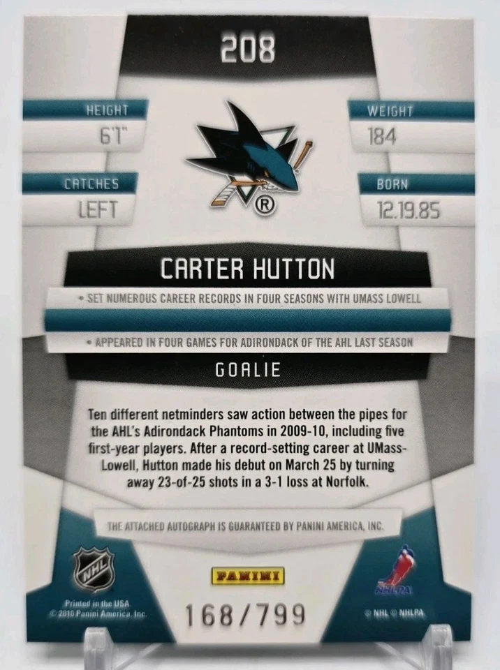 2010-11 Panini Certified CARTER HUTTON Rookie RC Auto /799 Philadelphia Flyers - Image 4 of 4