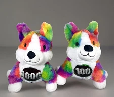 Fun express plush 2 dog Sequin #100-1000 rainbow Retired! Toy Stuffed Animal Lot