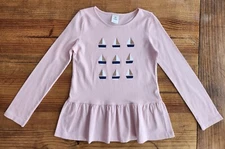TUCKER + TATE Girls 7 Long Sleeve Peplum Tee Pink Sailboat Graphic