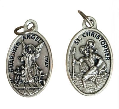 St Christopher Guardian Angel Double Side 1 Inch Italian Catholic Medal