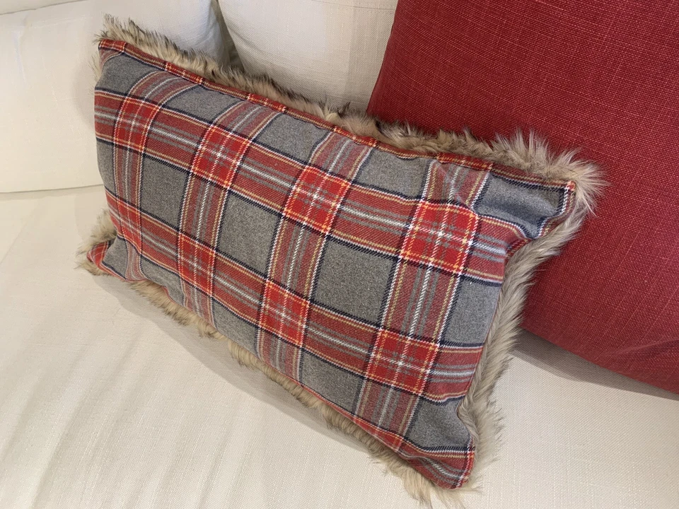 Pottery Barn Plaid Pillow Sham Disney Holiday fur ski lodge Christmas 16x26  , - Image 3 of 4
