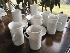 8 PC SET WHITE IRISH COFFEE LATTICE WEAVE CUPS AND SAUCERS-NEW