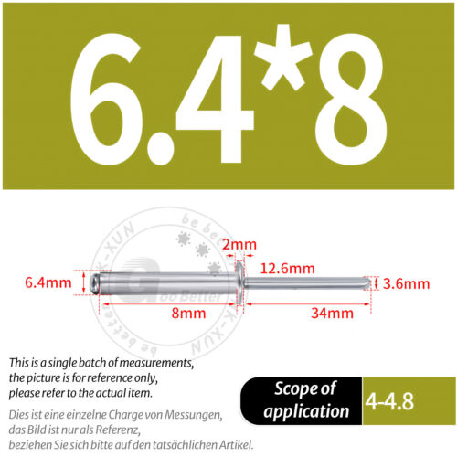 POP RIVETS ALUMINIUM BODY STEEL MANDREL OPEN END DOME HEAD 2mm 2.4mm 4mm - 6.4mm - Picture 102 of 174