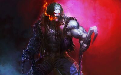 DC lobo comics fantasy art glowing eyes red muscular playmat gaming mat