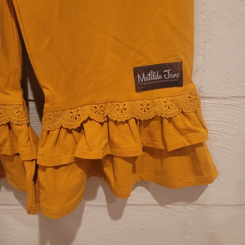 NWT Matilda Jane Girls Golden Mustard Wide Leg Ruffle/Crochet Pants Size 10. - Picture 3 of 7
