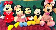 Vintage Disney Lot Of 5 Plush 2 Mickey Mouse 3 Minnie Mouse
