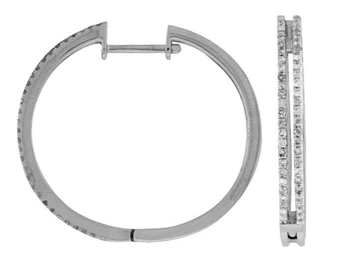 FILA ESTATE .53CT DIAMOND 14KT WHITE G 3D CLASSIC 2 ROW HOOP HANGING EARRINGS