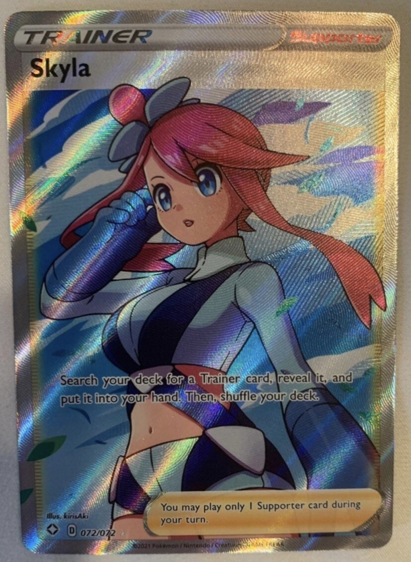 skyla pokemon card full art shining fates - 072/072 - clear acrylic holder that perfectly accentuates the stunning visual design and character artwork Skyla 2021 Pokemon SWSH Shining
