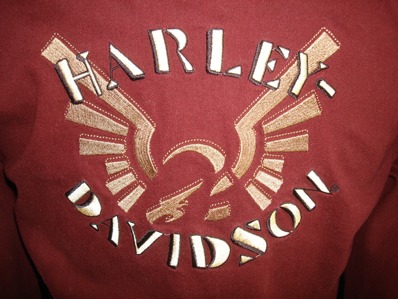 Harley Davidson Solid Maroon 100% HEAVY Cotton L/… - image 2