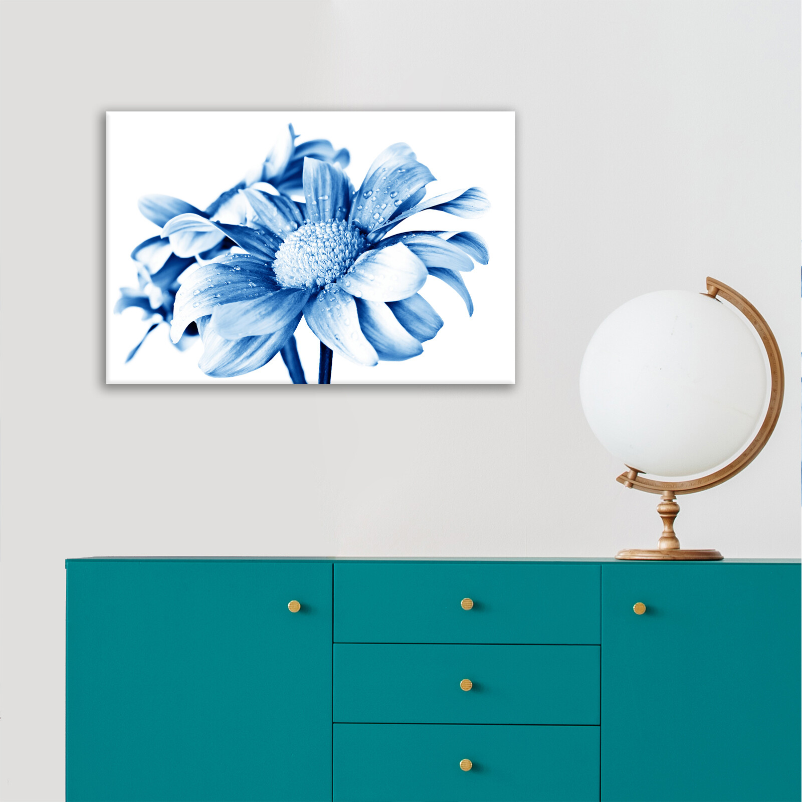 Framed Canvas Floral Modern Wall Art Picture Prints Blue White Daisy