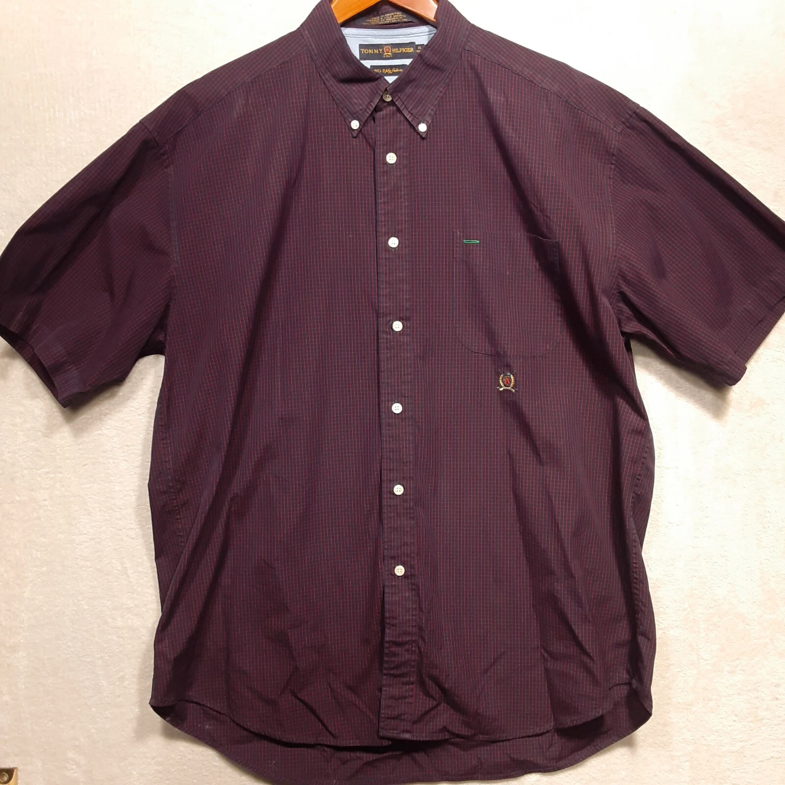 Tommy Hilfiger Mens SS Button Shirt Sz.XL/Blue/Grid Pattern/80's 2 Ply Fabric