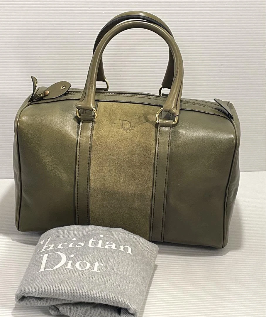 Sac à main trotteur Christian Dior cuir vert olive et daim 31 cm occasion