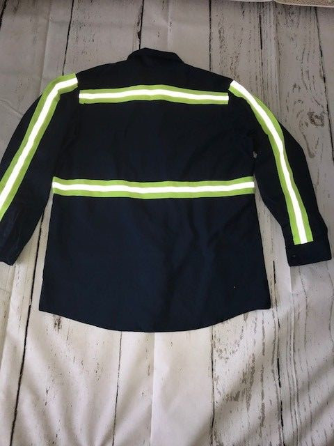 NEW 100% Cotton Hi Vis Work Shirt Enhanced Visibility Reflective Safety ...
