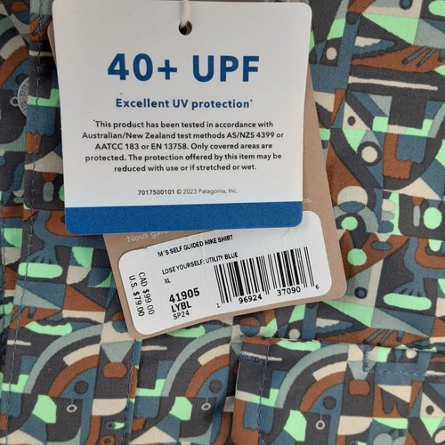 Patagonia Men's Self-Guided UPF40 Hike Shirt XL Blue Geometric Lightweight New - Picture 5 of 9