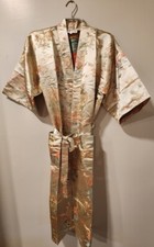 Lin Zhi Xiu Ivory Kimono Robe Dragon Pockets Sash Tie Silk Feel NEW Size S-XL