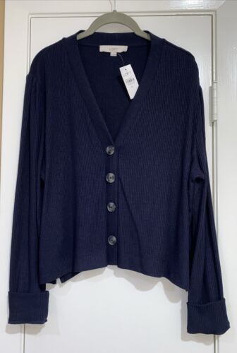 Loft NWT Sz XL Navy Blue Thin Cropped Short Sleeve Cardigan Sweater