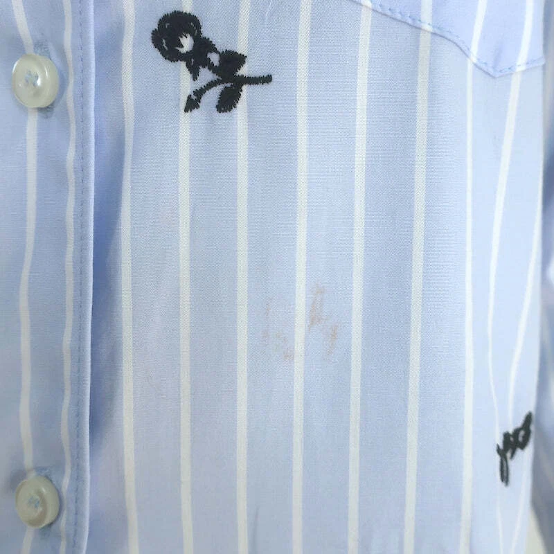 Sonia by Sonia Rykiel Floral-Embroidered Shirt Blue/White Striped Cotton Size 34 - Image 3 of 4