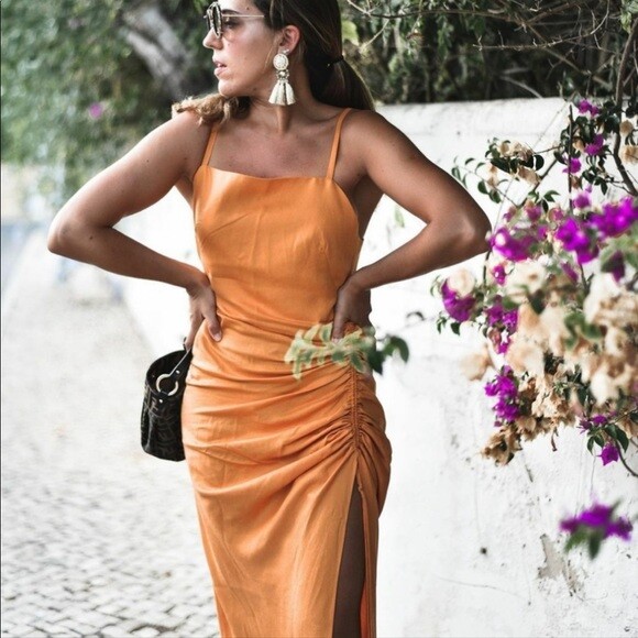 Zara Long Orange Strappy Draped Dress 7736/570 Bloggers