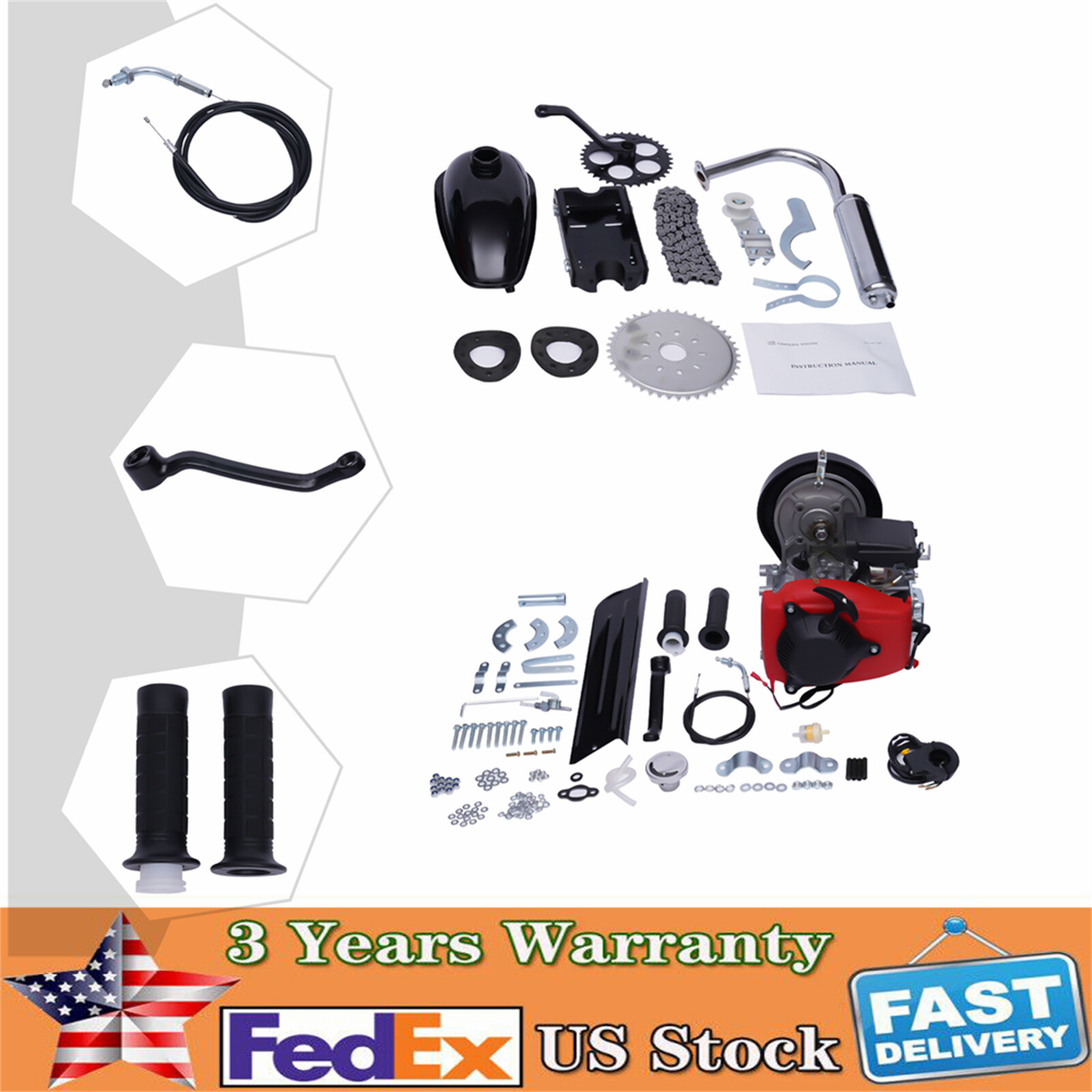 Bike Engine Motor Kit 4-Stroke 49CC Gas Petrol Motorized Bicycle Scooter Belt