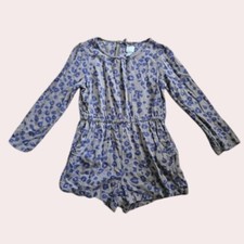  BABY GAP Gray and Blue animal Print Long Sleeved Short Romper Girls Size 5
