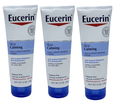 3 Pack Eucerin Skin Calming Daily Moisturizing Creme 8 oz Discontinued BLUE TOP