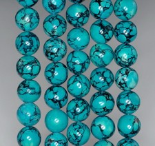 10MM BLUE TURQUOISE GEMSTONE AQUA SWIRLS ROUND 10MM LOOSE BEADS 16inch