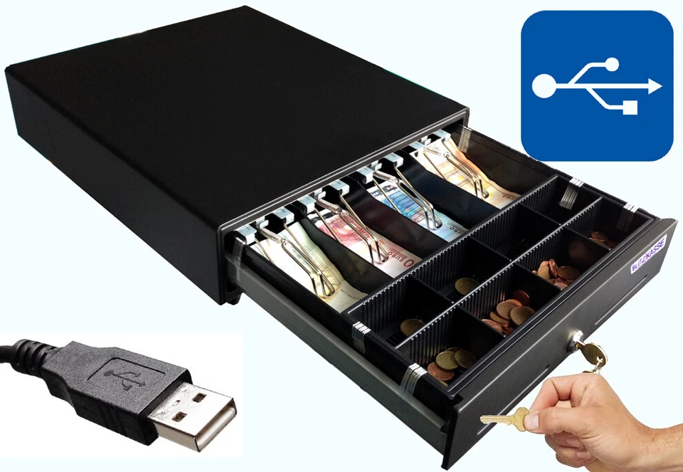 USB KASSENSCHUBLADE KASSENLADE GELDLADE SCHWARZ  iQCash 350USB - Bild 2 von 4