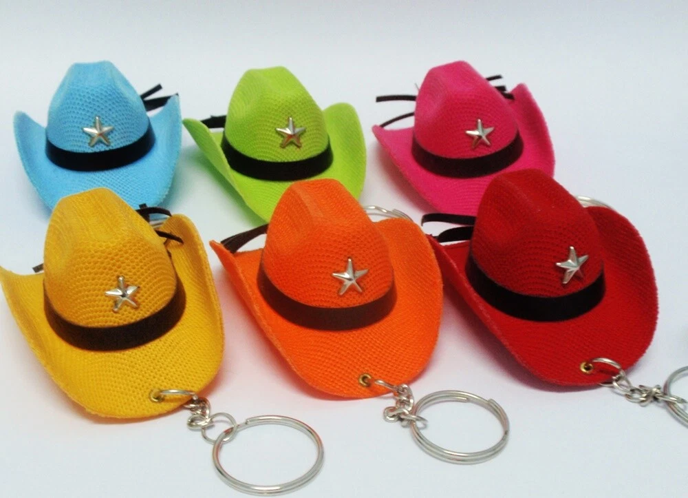 NEW SET 6X MINI COWBOY HAT WESTERN ACCESSORIES KEY CHAIN KEYRING