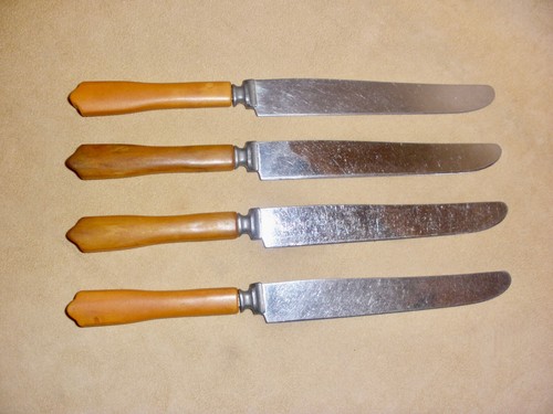 4er Set Buttermesser mit Butterscotch Bakelit Griffen & Edelstahlklingen - Bild 3 von 3